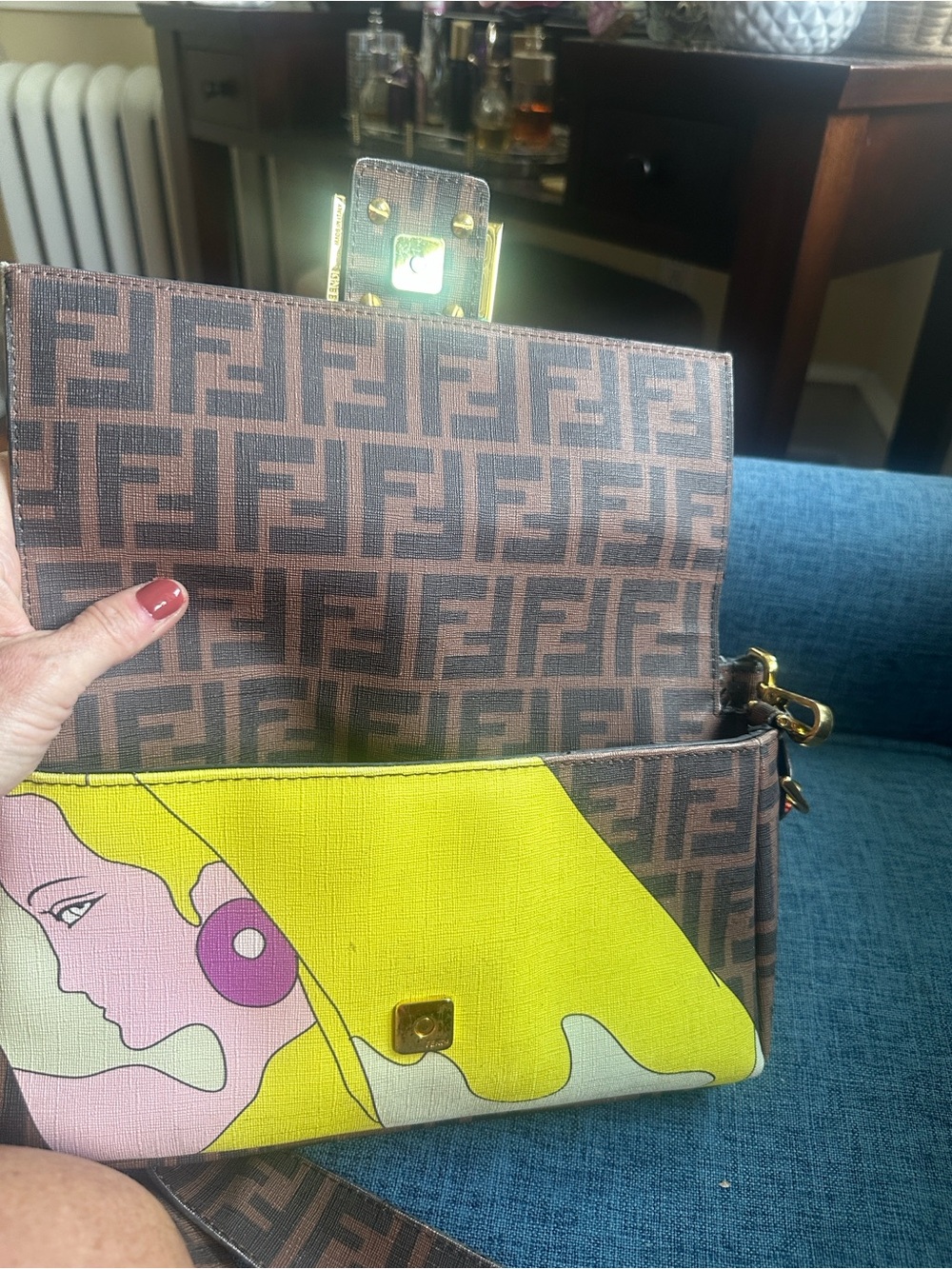 Fendi Brown Monogram Baguette with Yellow and Pink Graphic - Picture 5 of 12
